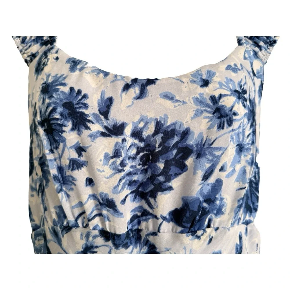 Abercrombie‎ & Fitch Floral Maxi Dress LT TALL Blue White Cottagecore Side Smock